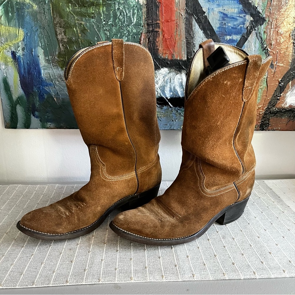 Brown Suede Cowboy Boots Western Distressed Grunge sz 10.5